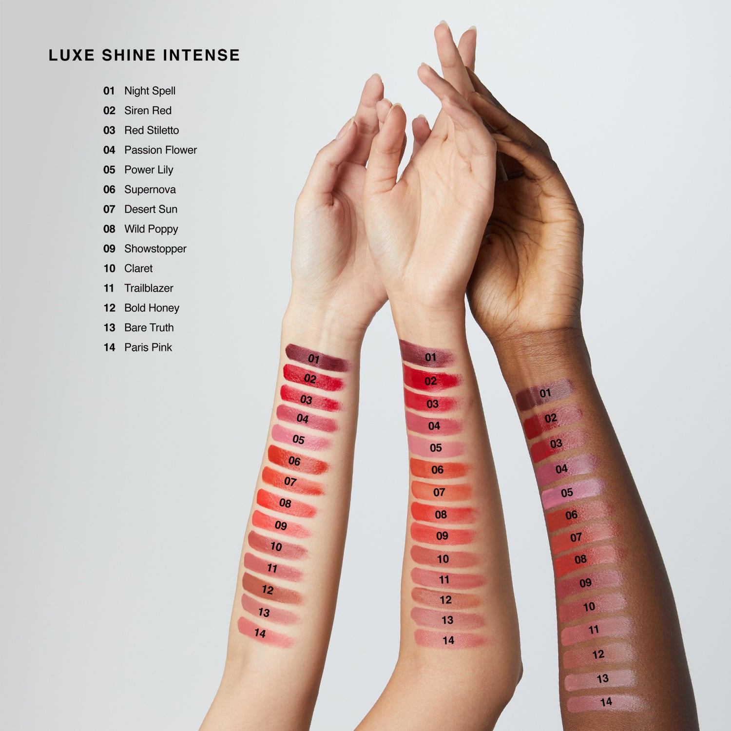 Bobbi Brown Luxe Shine Intense group swatch image . This product is in the color coral