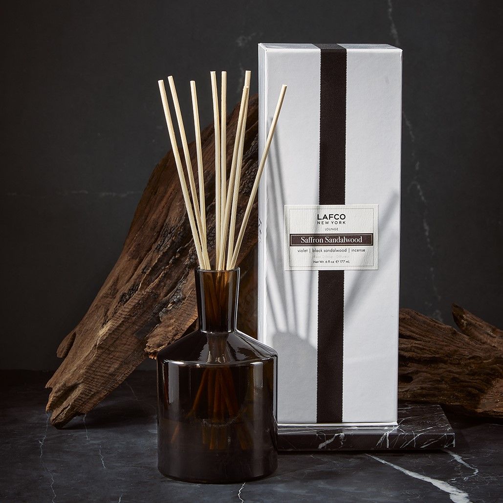 Lifestyle image of Lafco Saffron Sandalwood Reed Diffuser variant: 15.5 oz (Signature)