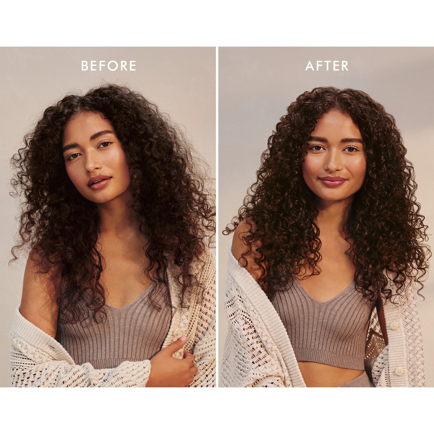 Before and after results of using Moroccanoil Curl Defining Cream