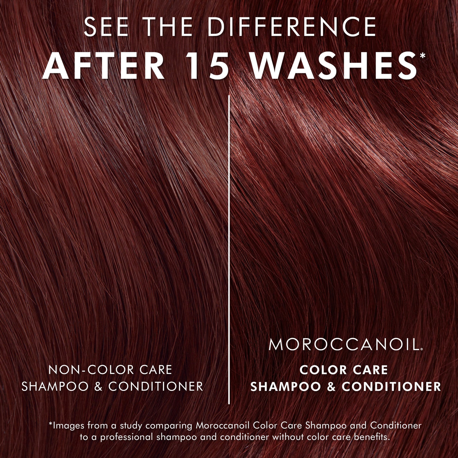 Before and after results of using Moroccanoil Color Care Shampoo