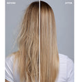 Before and after results of using R+Co Candy Stripe Protect + Prep Detangling Spray