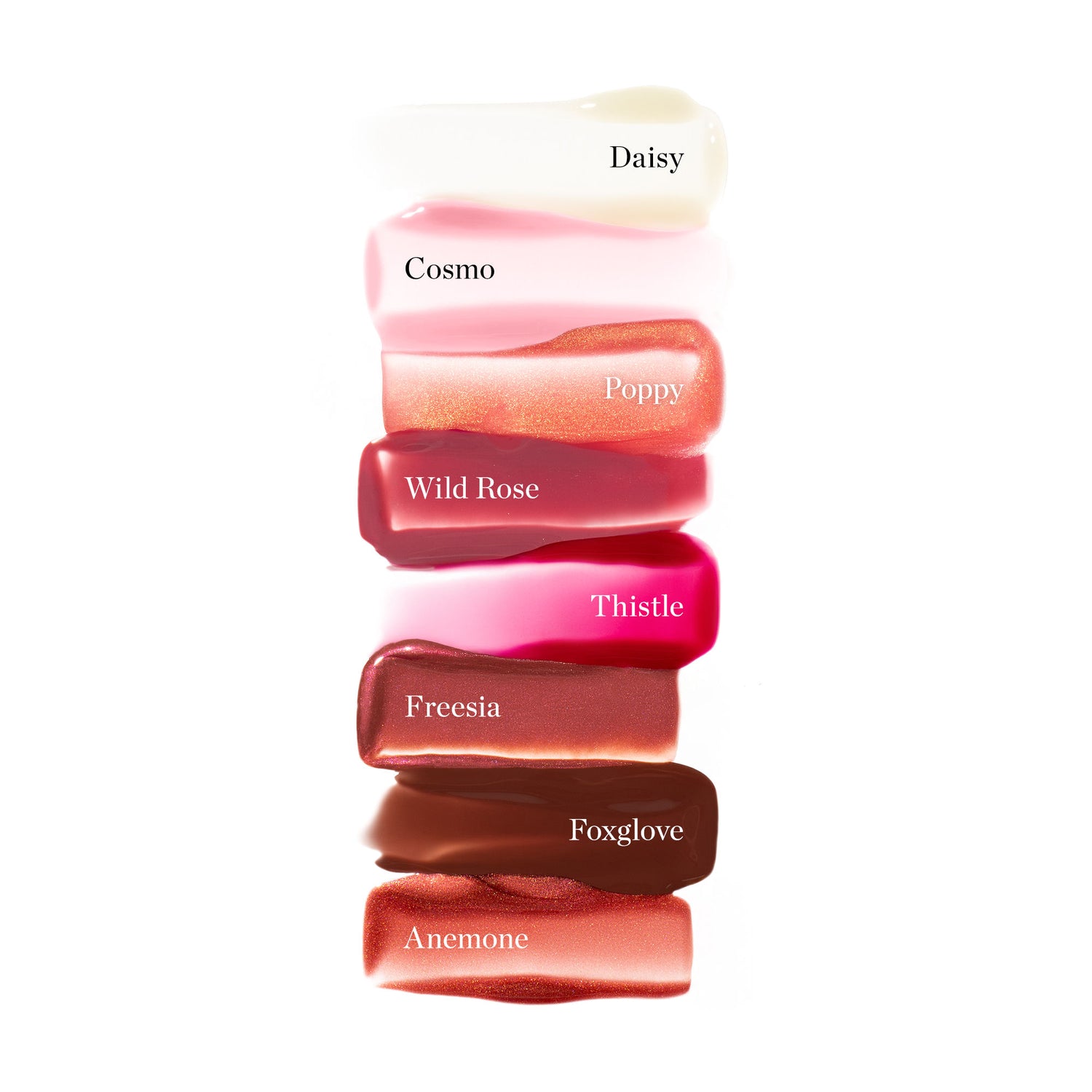 A shade comparison of Ogee Beyond Clean Lip Gloss variant: Daisy