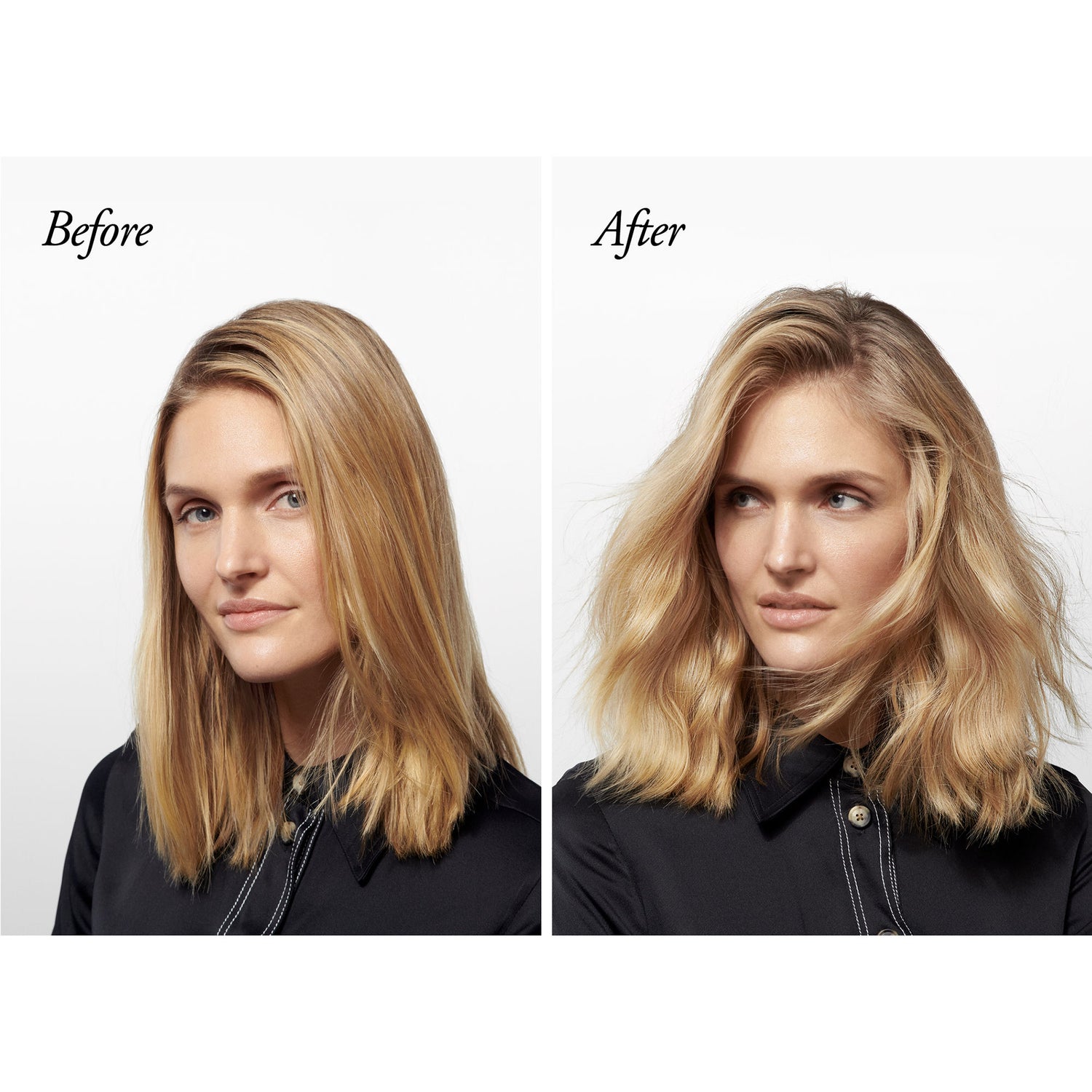 Before and after results of using Oribe Dry Texturizing Spray