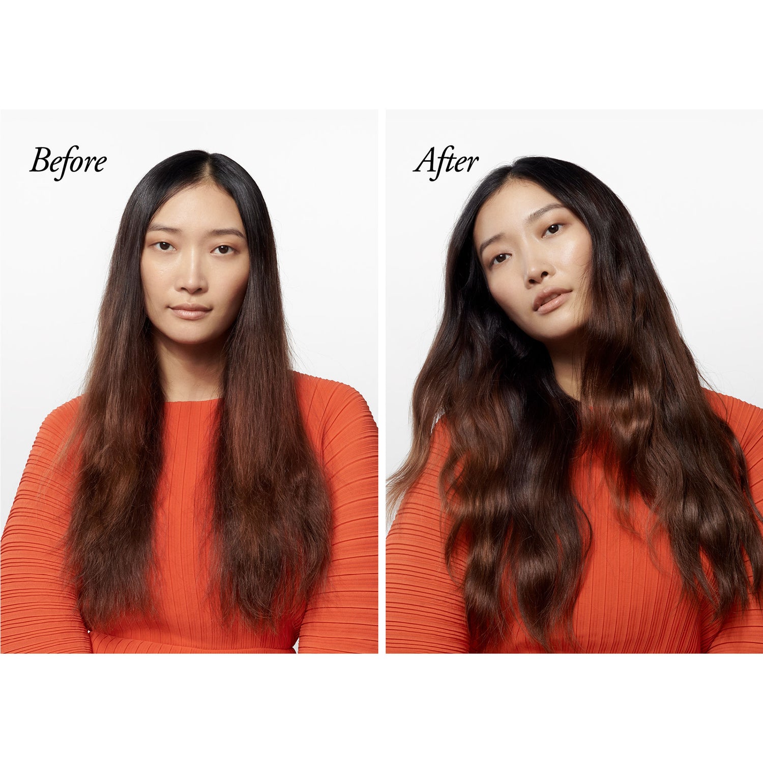 Before and after results of using Oribe Maximista Thickening Spray