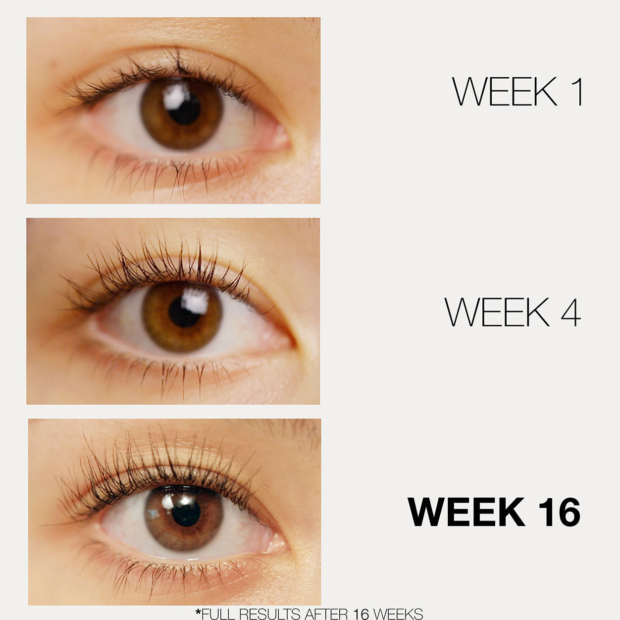 Before and after results of using LashFood Phyto-Medic Eyelash Enhancing Serum