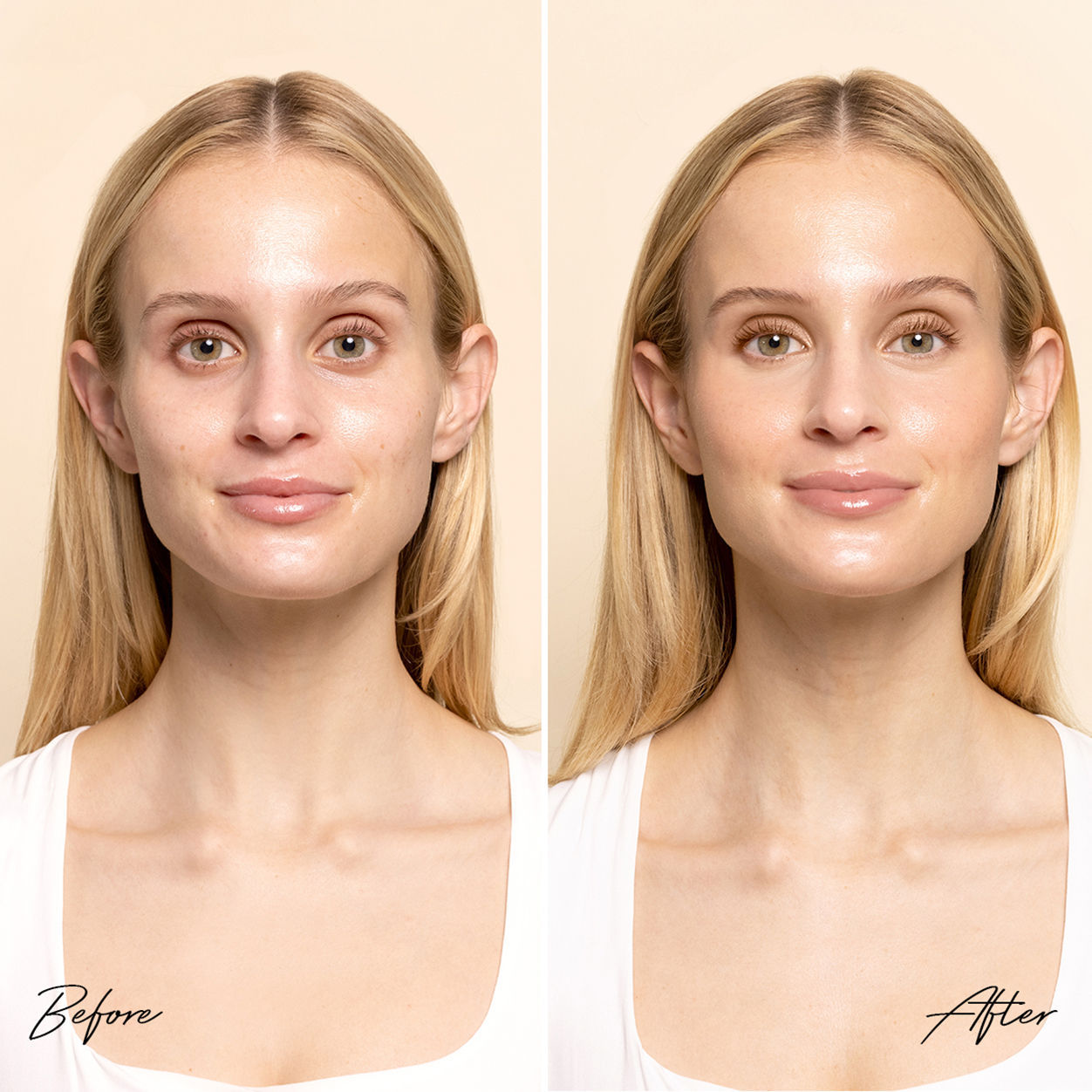 Before and after results of using Solara Suncare Fortune Teller SPF 30 variant: MicroTint 1