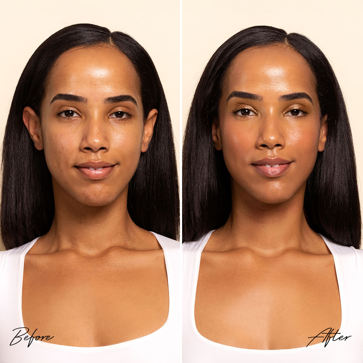 Before and after results of using Solara Suncare Fortune Teller SPF 30 variant: MicroTint 1