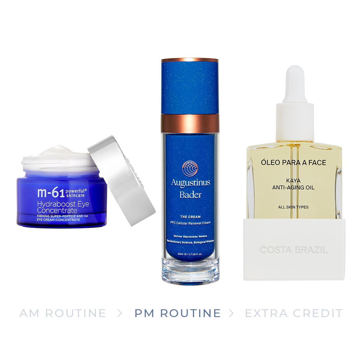 The products for the PM part of the dry skin skincare routine