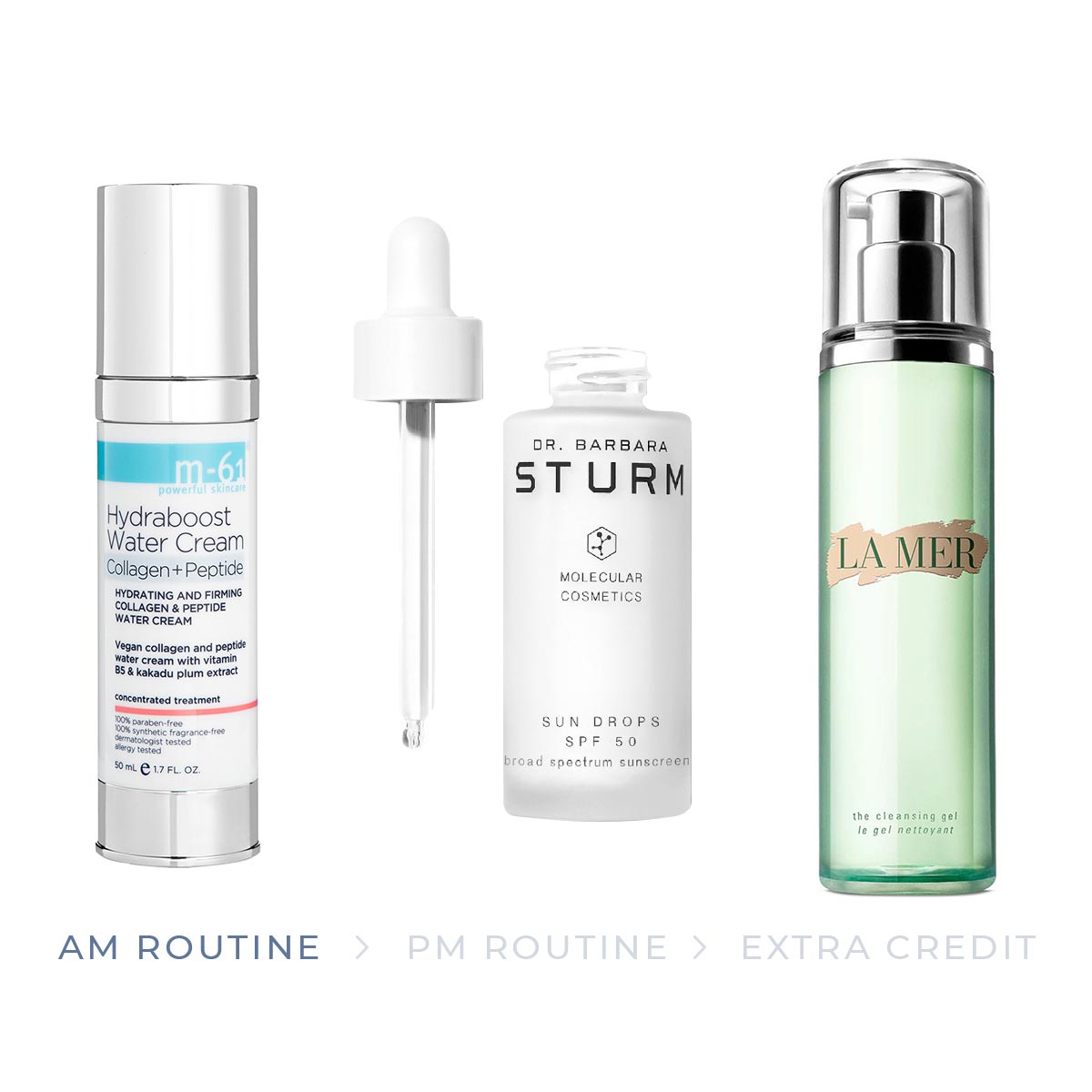 The products for the AM part of the normal skin skincare routine