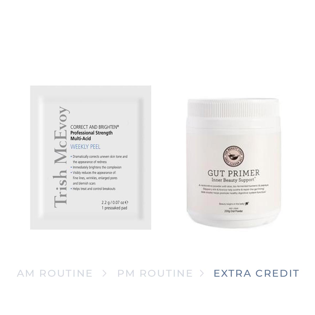 The products for the Extra Credit part of the normal skin skincare routine
