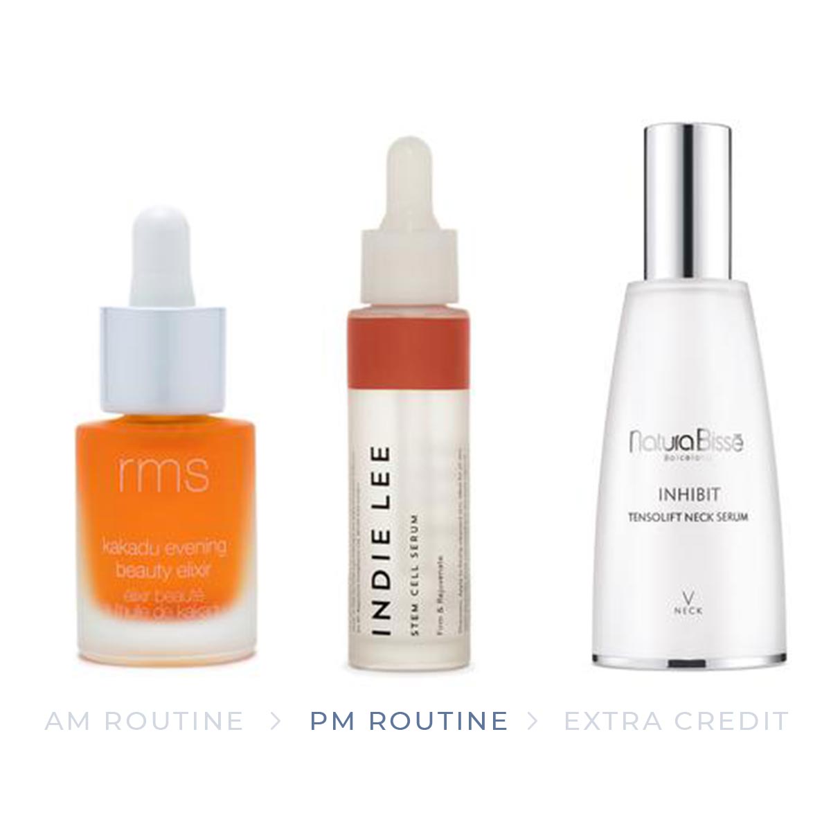 The products for the PM part of the normal skin skincare routine