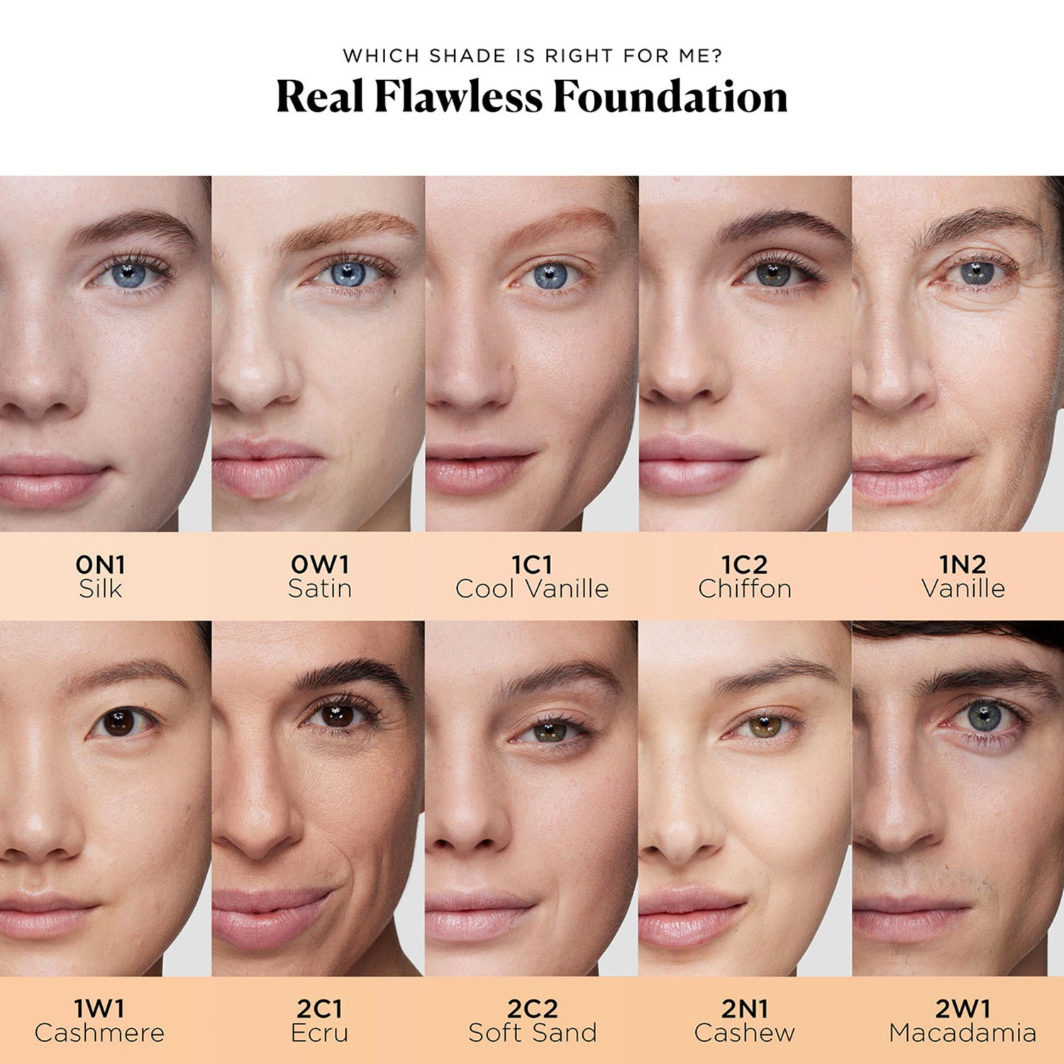 Laura Mercier Real Flawless Weightless Perfecting Foundation Color/Shade variant: 0N1 Silk shade comparison image . This product is for light neutral complexions