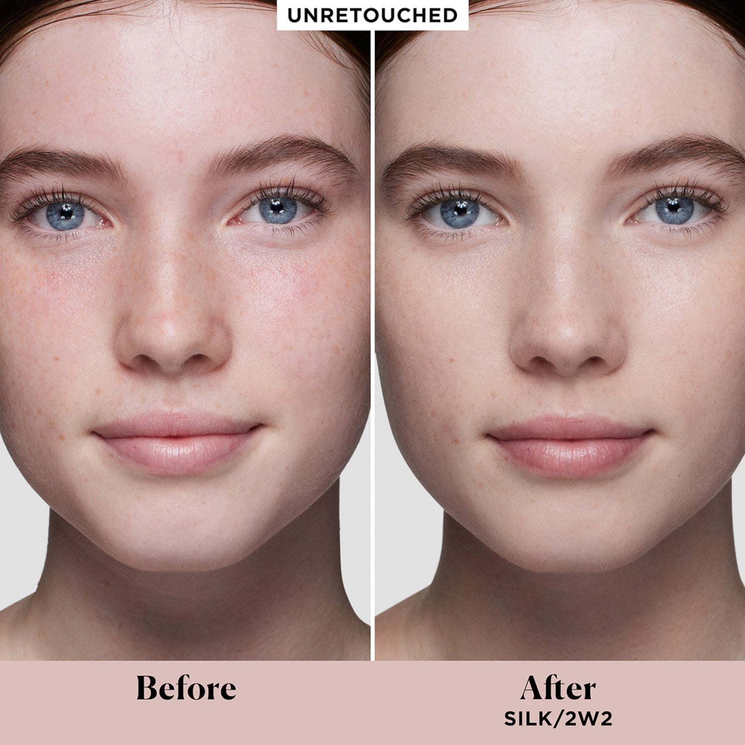 Laura Mercier Real Flawless Weightless Perfecting Foundation Color/Shade variant: 0N1 Silk before and after image . This product is for light neutral complexions