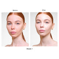 Hourglass Veil Hydrating Skin Tint Color/Shade variant: 1 before and after image . This product is for light complexions