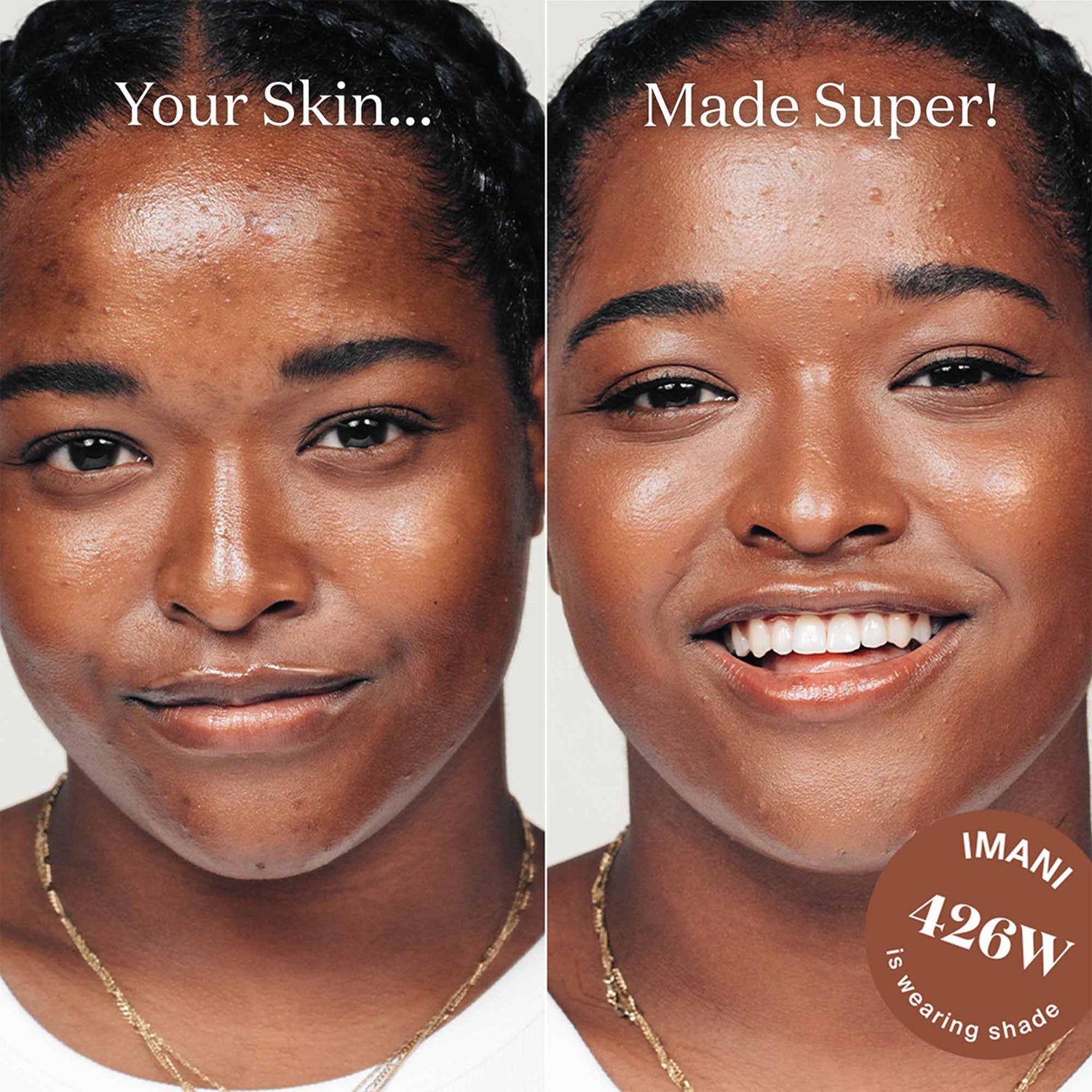 Supergoop! CC Screen 100% Mineral CC Cream SPF 50 Color/Shade variant: 426W before and after image . This product is for deep complexions