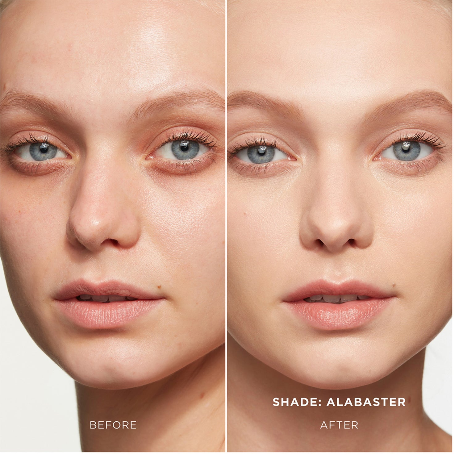 Hourglass Vanish Seamless Finish Foundation Stick Color/Shade variant: Alabaster 2.5 before and after image . This product is for light cool complexions