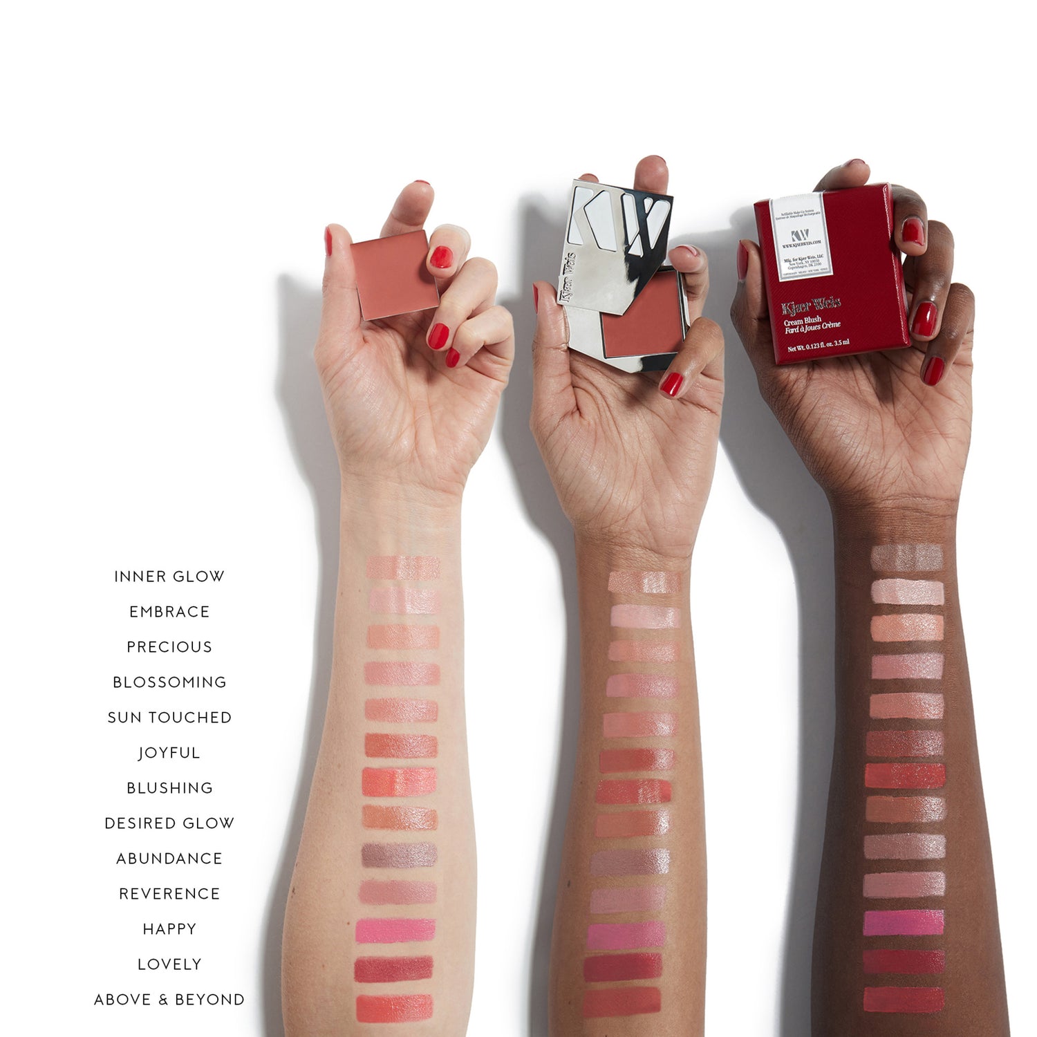 Kjaer Weis Cream Blush Refill Color/Shade variant: Blossoming arm swatch image . This product is in the color coral