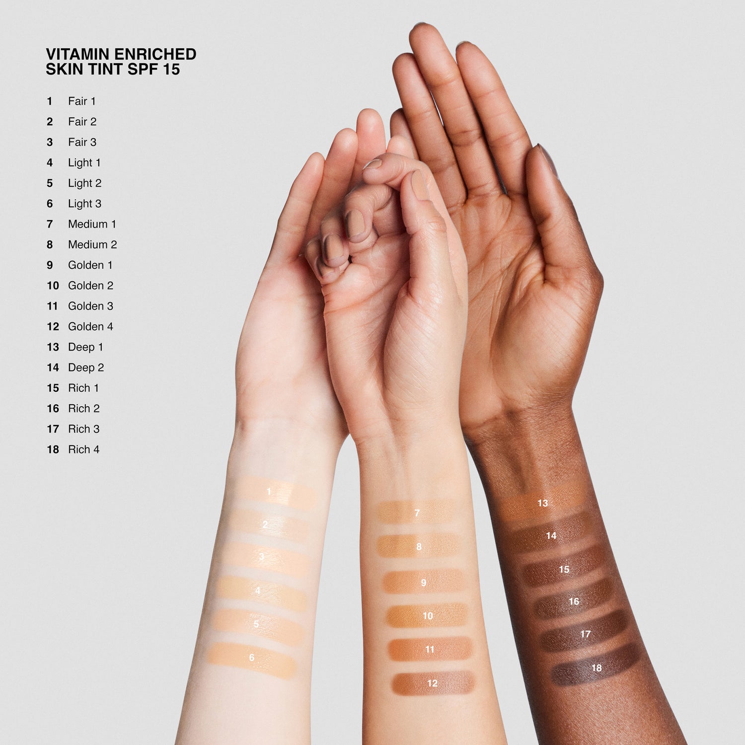 Bobbi Brown Vitamin Enriched Hydrating Skin Tint SPF 15 with Hyaluronic Acid Color/Shade variant: Fair 1 arm swatch image . This product is for light complexions