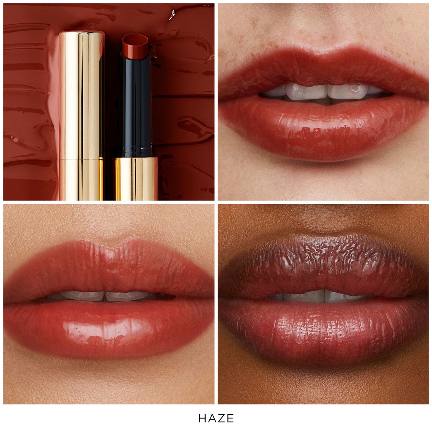 Hourglass Phantom Volumizing Glossy Balm Color/Shade variant: Haze shade comparison image . This product is in the color red