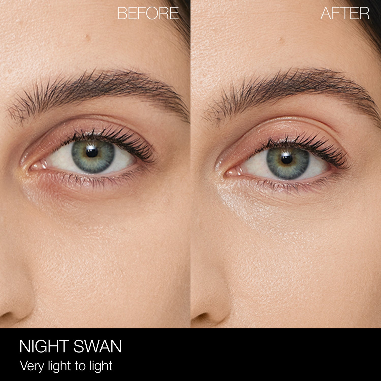 Nars Light Reflecting Eye Brightener Color/Shade variant: Night Swan before and after image . This product is for light complexions