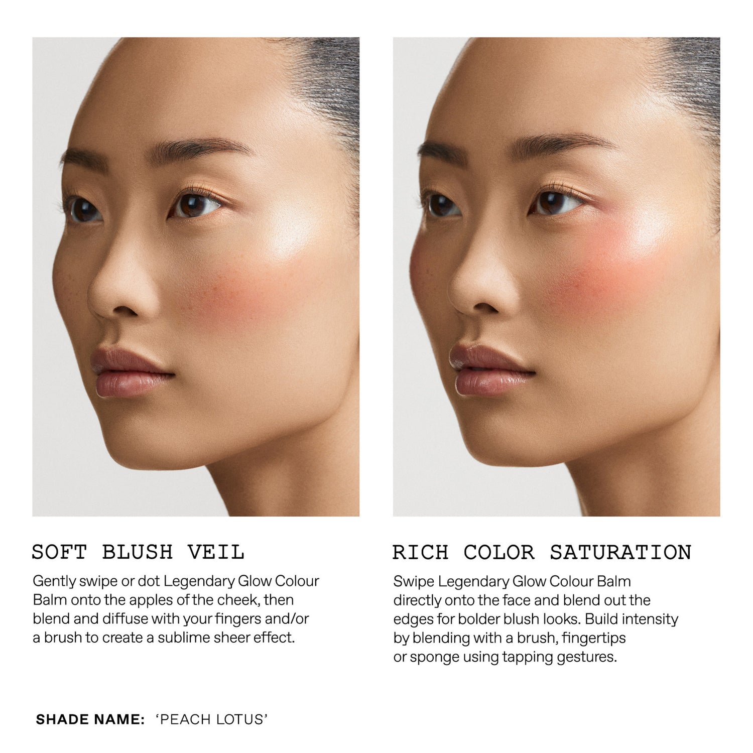 Pat McGrath Labs Divine Blush: Legendary Glow Color Balm Color/Shade variant: Peach Lotus before and after image .