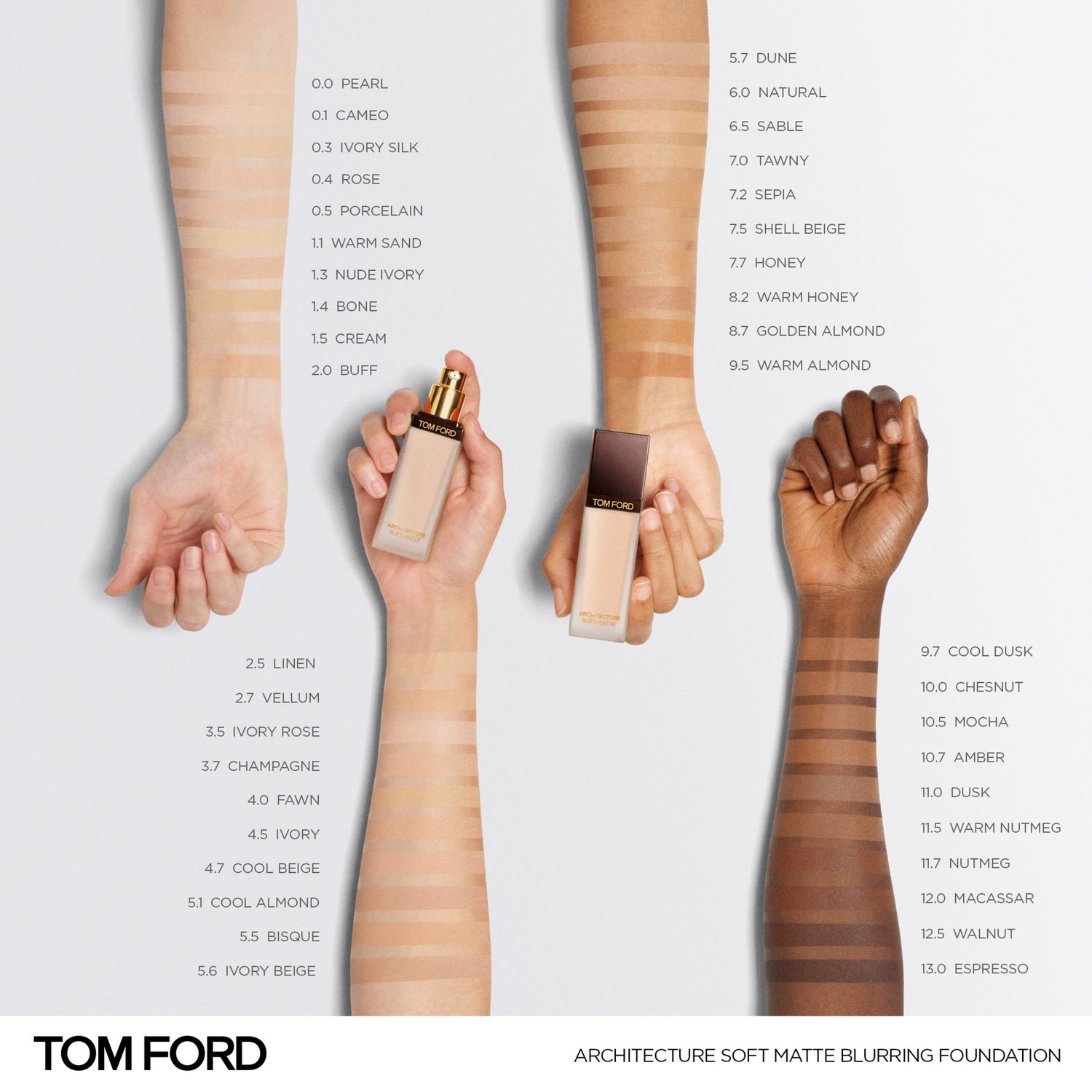 Tom Ford Architecture Soft Matte Blurring Foundation Color/Shade variant: Pearl arm swatch image . This product is for light complexions