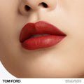 Tom Ford Liquid Lip Luxe Matte Color/Shade variant: Scarlet Screet model image . This product is in the color red