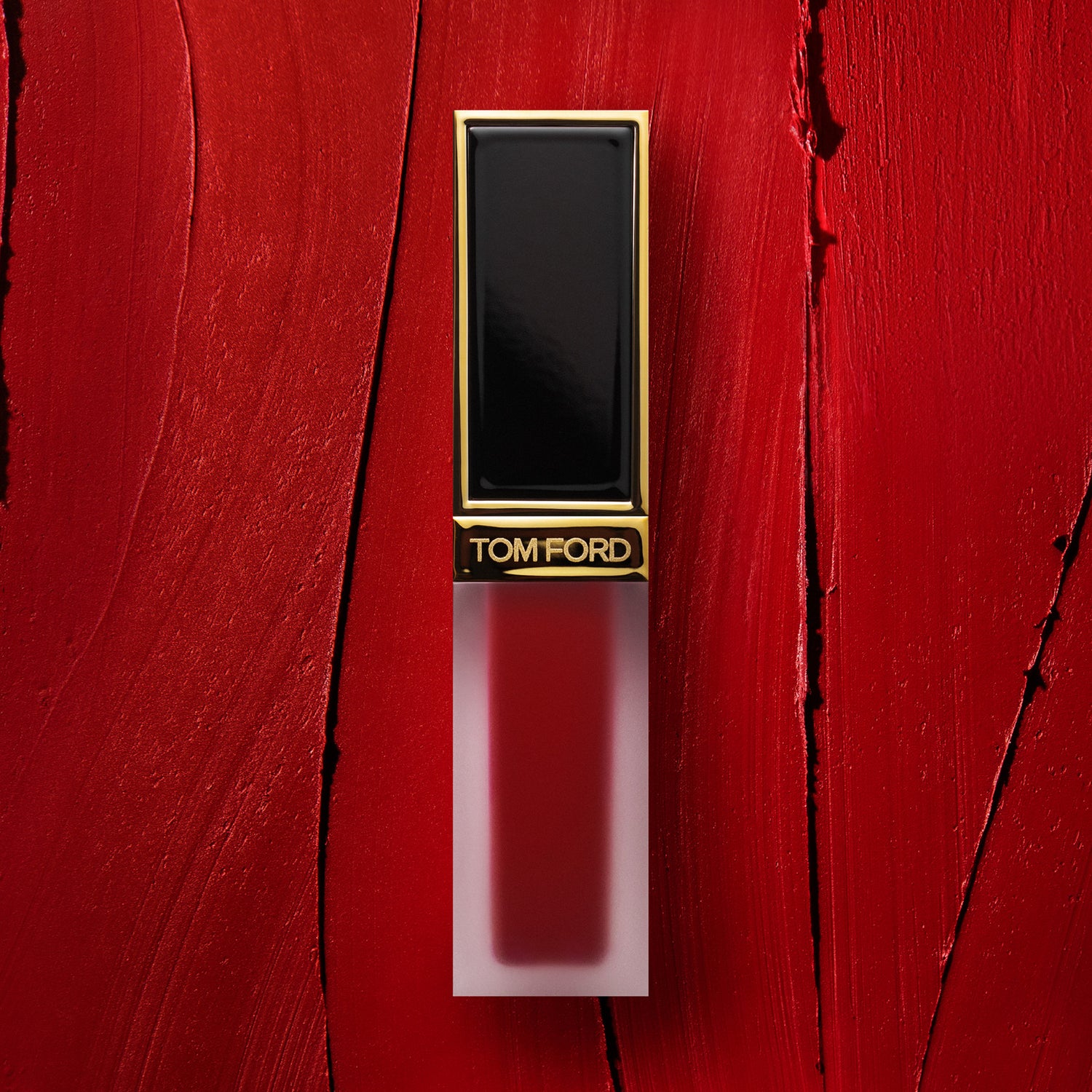 Tom Ford Liquid Lip Luxe Matte Color/Shade variant: Scarlet Screet lifestyle image . This product is in the color red