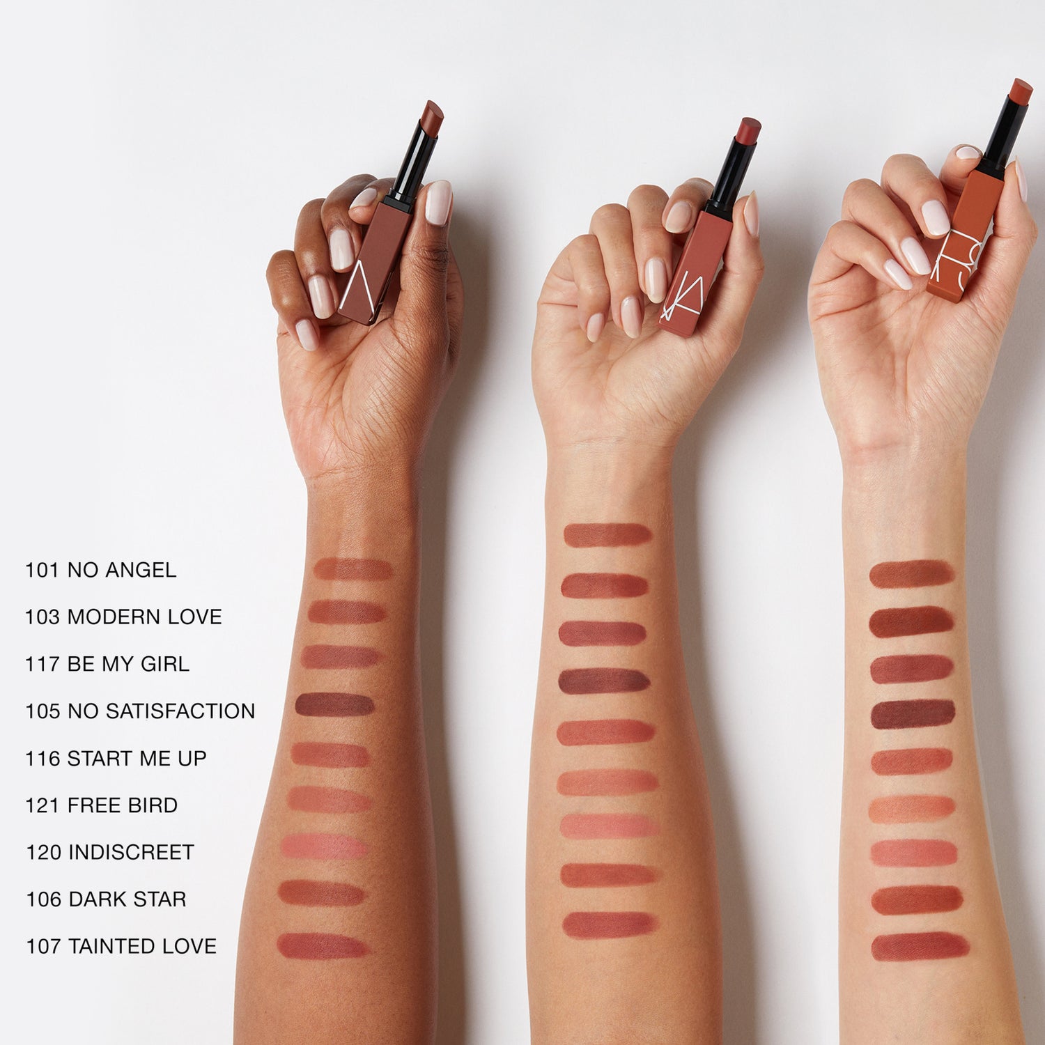 Nars Powermatte Lipstick Color/Shade variant: Sweet Disposition 100 arm swatch image . This product is in the color pink