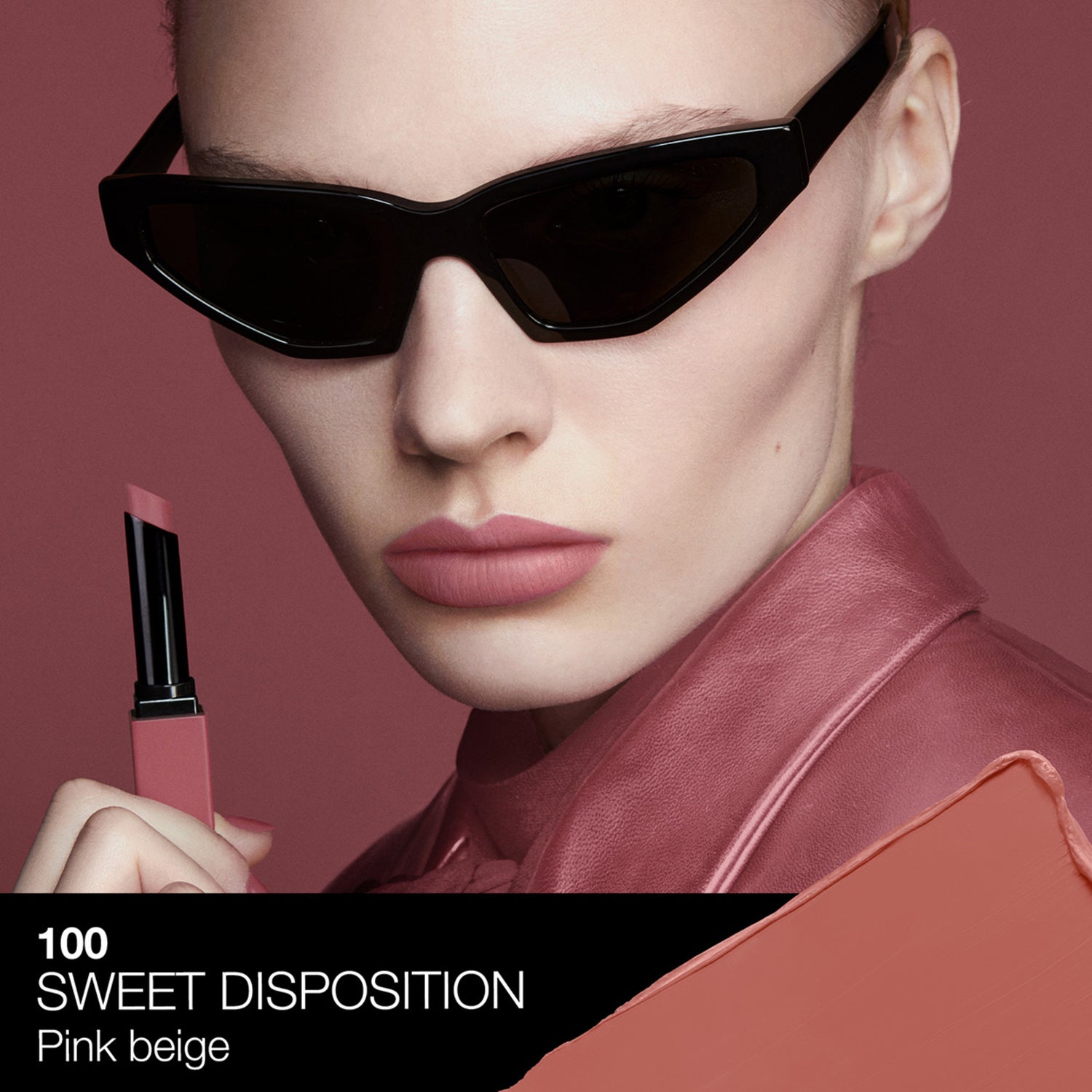 Nars Powermatte Lipstick Color/Shade variant: Sweet Disposition 100 model image . This product is in the color pink