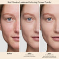 Laura Mercier Real Flawless Luminous Perfecting Talc-Free Pressed Powder Color/Shade variant: Translucent before and after image .