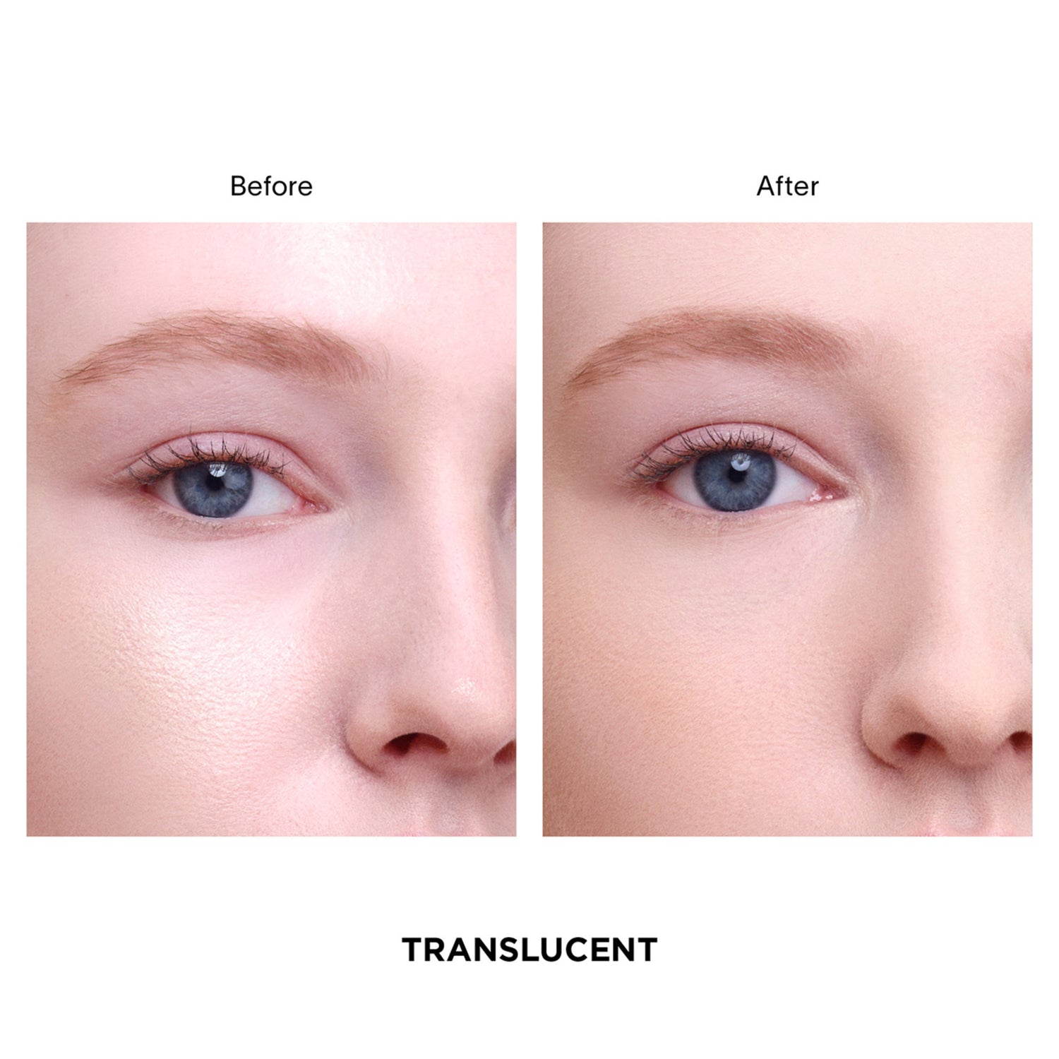 Hourglass Vanish Airbrush Pressed Powder Color/Shade variant: Translucent before and after image .