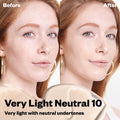 Kosas BB Burst Tinted Moisturizer Gel Cream Color/Shade variant: Very Light Neutral 10 before and after image . This product is for light neutral complexions