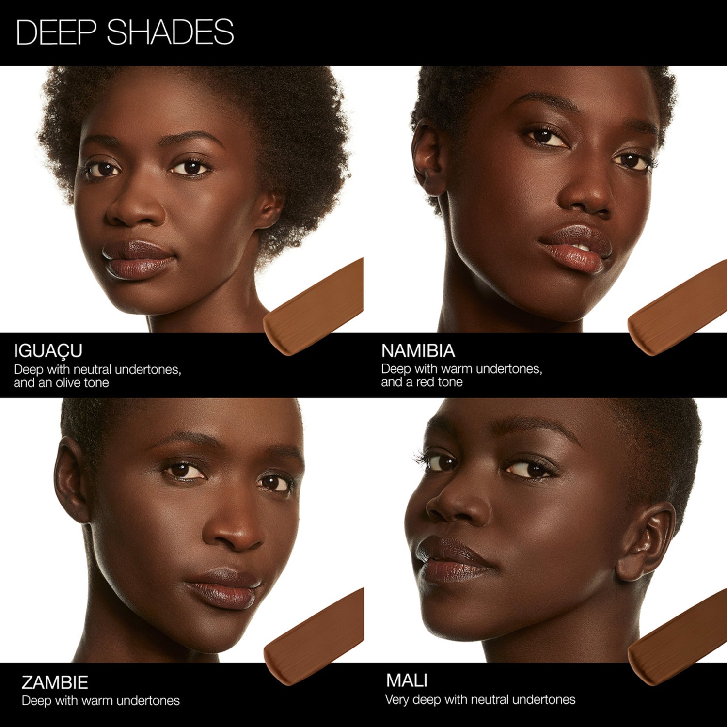 Nars Soft Matte Complete Foundation Color/Shade variant: Zambie shade comparison image 2 . This product is for deep warm complexions