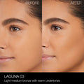 Before and after results of using Nars Laguna Bronzing Powder variant: 03
