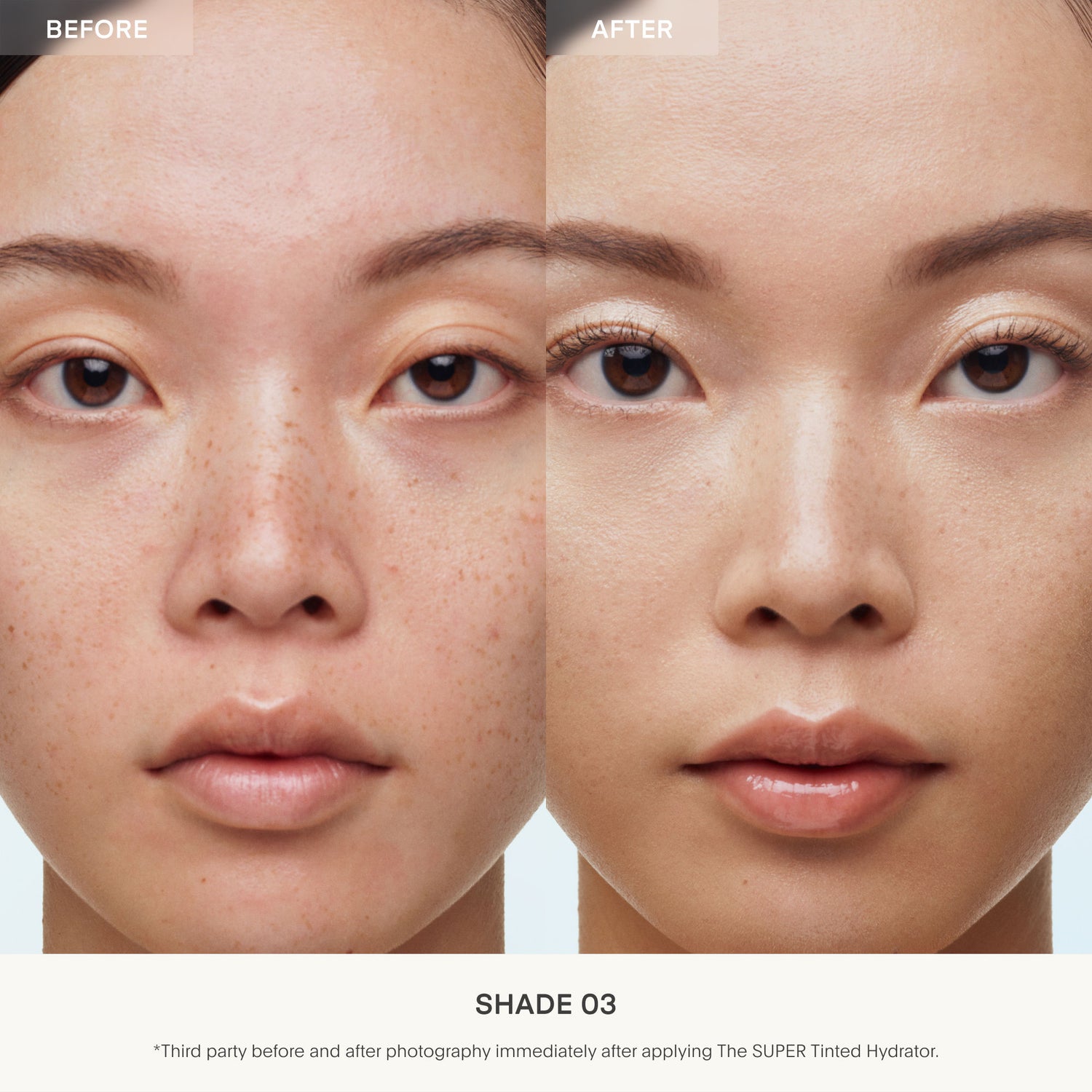 Before and after results of using U Beauty Super Tinted Hydrator variant: 03