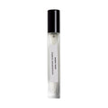 A slender, cylindrical glass bottle of Sandalwood Temple Eau de Parfum by Sana Jardin, topped with a black cap and featuring a label that evokes a sense of inner peace.