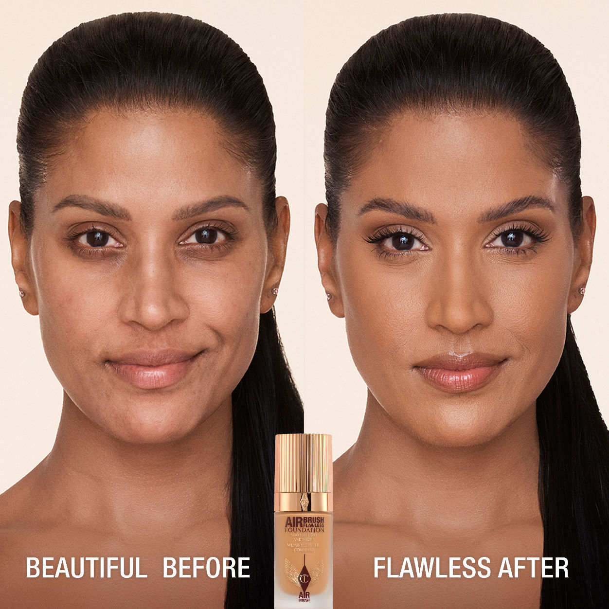 Before and after results of using Charlotte Tilbury Airbrush Flawless Foundation variant: 10 Cool