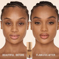 Before and after results of using Charlotte Tilbury Airbrush Flawless Foundation variant: 10 Warm