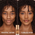 Before and after results of using Charlotte Tilbury Airbrush Flawless Foundation variant: 12 Neutral