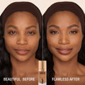 Before and after results of using Charlotte Tilbury Airbrush Flawless Foundation variant: 12 Warm