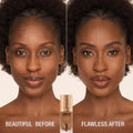 Before and after results of using Charlotte Tilbury Airbrush Flawless Foundation variant: 13 Warm