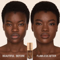 Before and after results of using Charlotte Tilbury Airbrush Flawless Foundation variant: 15 Warm