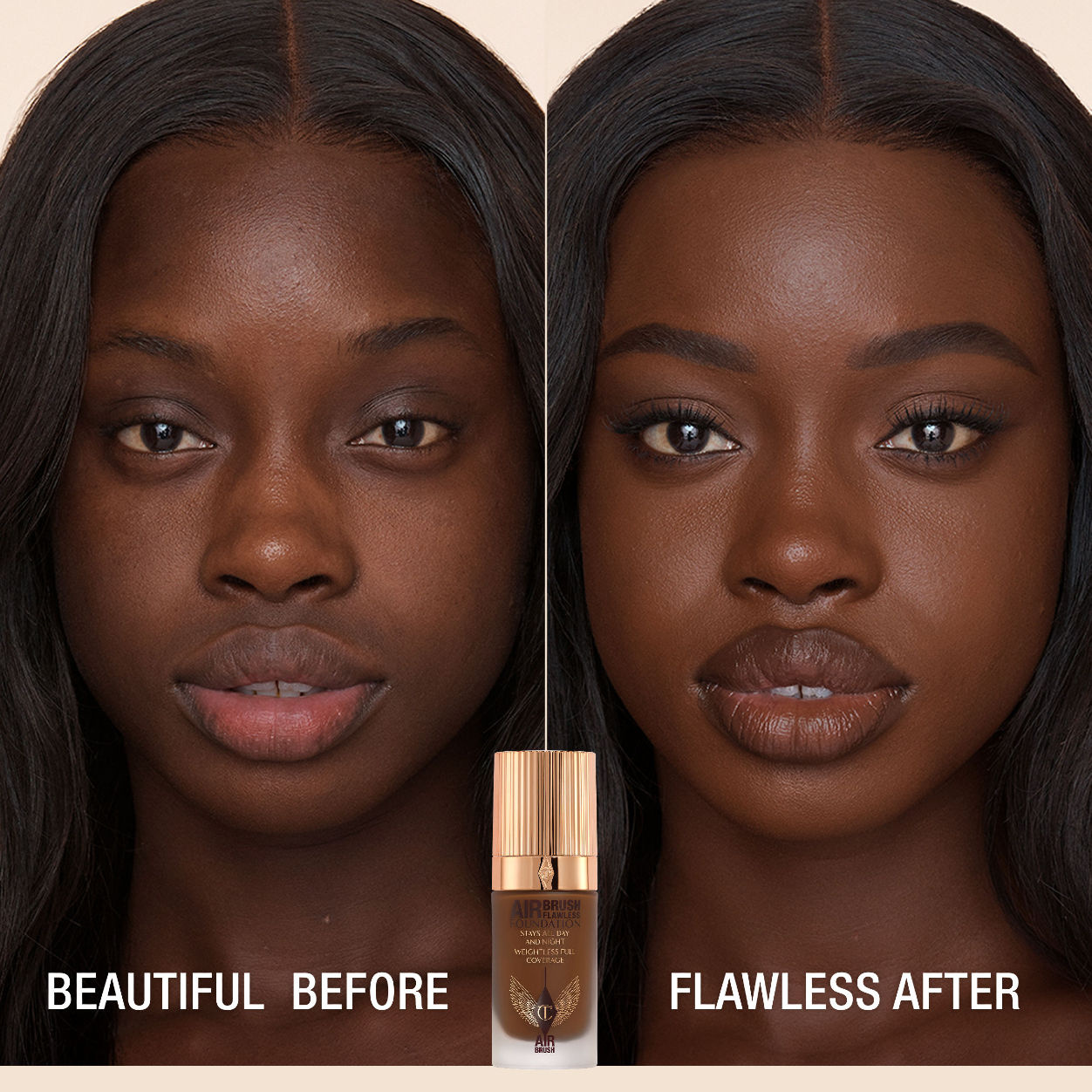 Before and after results of using Charlotte Tilbury Airbrush Flawless Foundation variant: 16 Cool