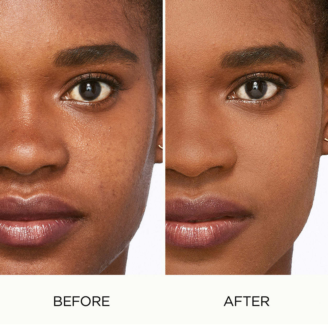 Before and after results of using Laura Mercier Smooth Finish Foundation Powder variant: 16 Toffee