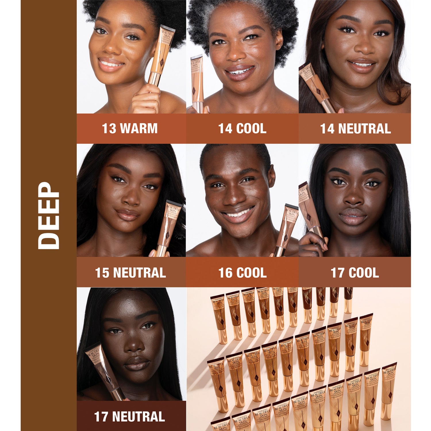 Model image of Charlotte Tilbury  Charlotte's Beautiful Skin Foundation variant: 17 Neutral (deepest with neutral undertones)