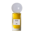 A rectangular amber-colored bottle of Tiger By Her Side Eau de Parfum by Sana Jardin, featuring a large, spherical white cap and notes of patchouli.