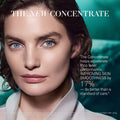Close-up portrait of a woman with blue eyes, overlaid with text stating that The Concentrate reparative barrier serum accelerates Pico laser performance and improves skin smoothness by 17% to strengthen skin.