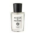 Clear glass Colonia Pura Eau de Cologne fragrance bottle with a black cylindrical cap and a white label featuring a crest and text.