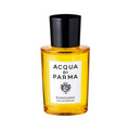 Clear glass bottle of Buongiorno Eau de Parfum with a black cap and a white label featuring a crest and text, evoking a spring in Tuscany.